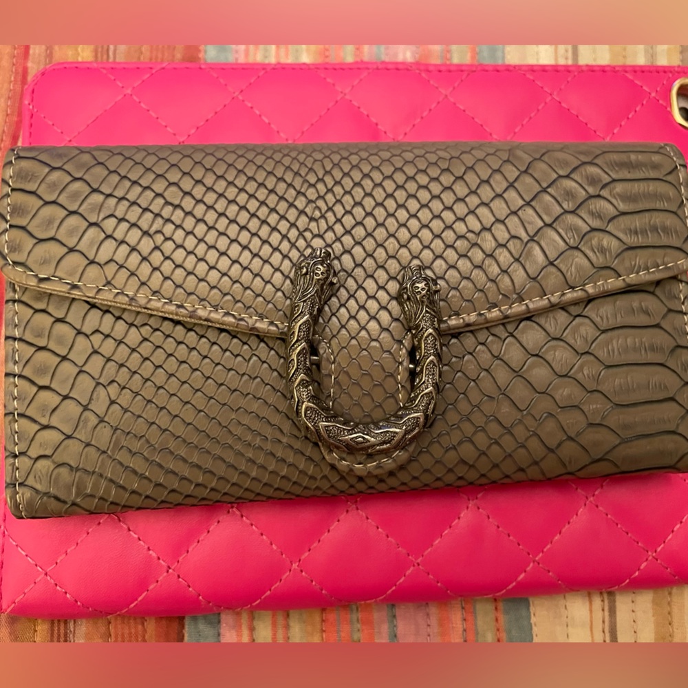 Taupe pleather Snakeskin wallet holds a lot of cards and space for change money